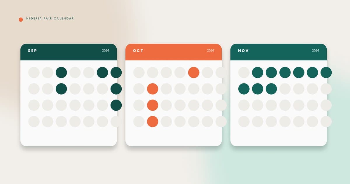 A wall planner marked with Nigerian trade fair dates across September to November 2026